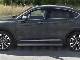 Защита порогов RusStal труба d42 с листом (вариант 3) для Geely Tugella 2020-2024. Артикул GTGL-0039443